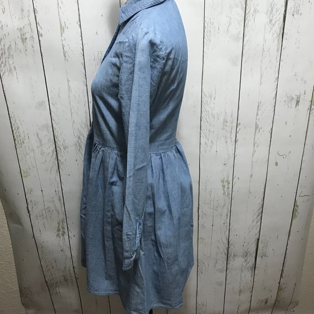 J. Crew Denim Dress Long Sleeve Babydoll Button front cotton Chambray size 00 - Picture 4 of 12
